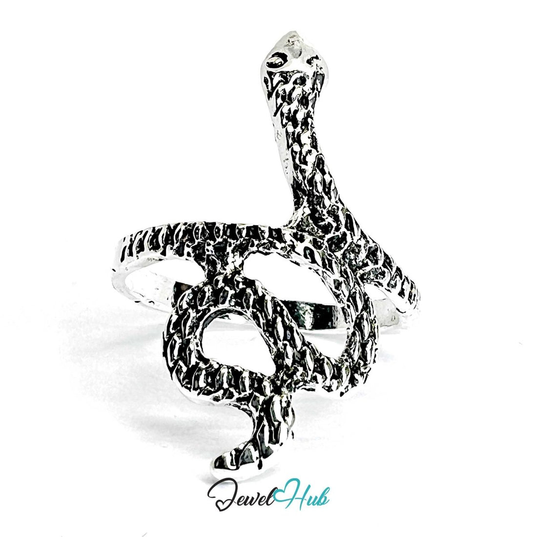 Zinc Alloy Silver‑Plated Punk Ring – Sculptural Serpent Symbolic Design - JewelHub.co.uk