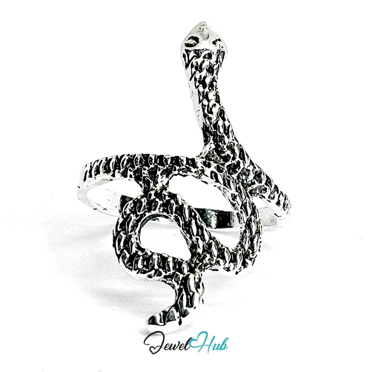 Zinc Alloy Silver‑Plated Punk Ring – Sculptural Serpent Symbolic Design - JewelHub.co.uk