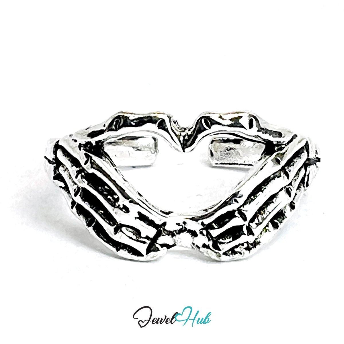 Zinc Alloy Silver‑Plated Punk Ring – Skeletal Ribs Heart Cuff - JewelHub.co.uk