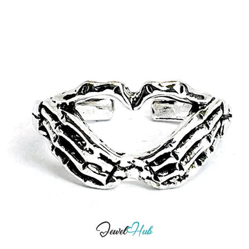 Zinc Alloy Silver‑Plated Punk Ring – Skeletal Ribs Heart Cuff - JewelHub.co.uk