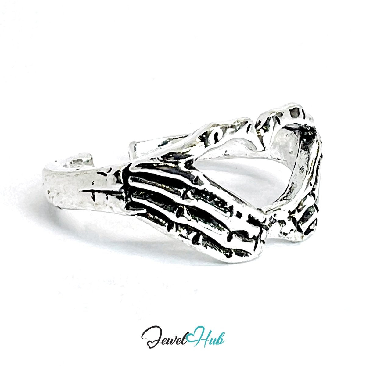 Zinc Alloy Silver‑Plated Punk Ring – Skeletal Ribs Heart Cuff - JewelHub.co.uk
