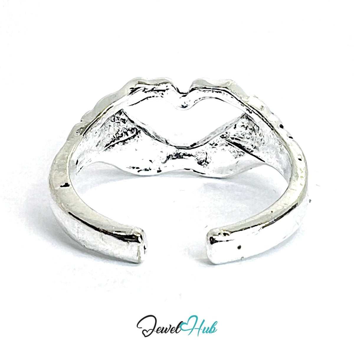 Zinc Alloy Silver‑Plated Punk Ring – Skeletal Ribs Heart Cuff - JewelHub.co.uk