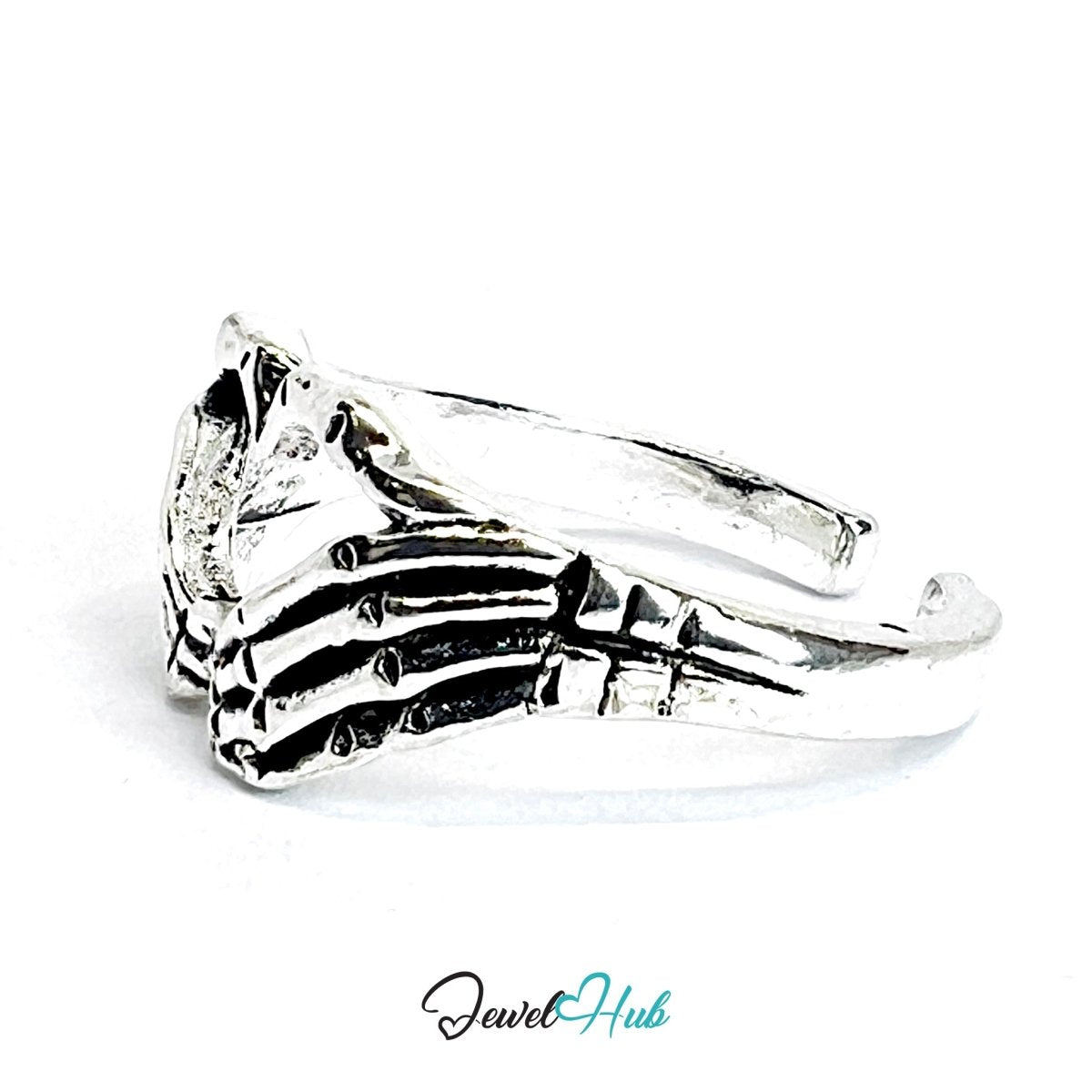 Zinc Alloy Silver‑Plated Punk Ring – Skeletal Ribs Heart Cuff - JewelHub.co.uk