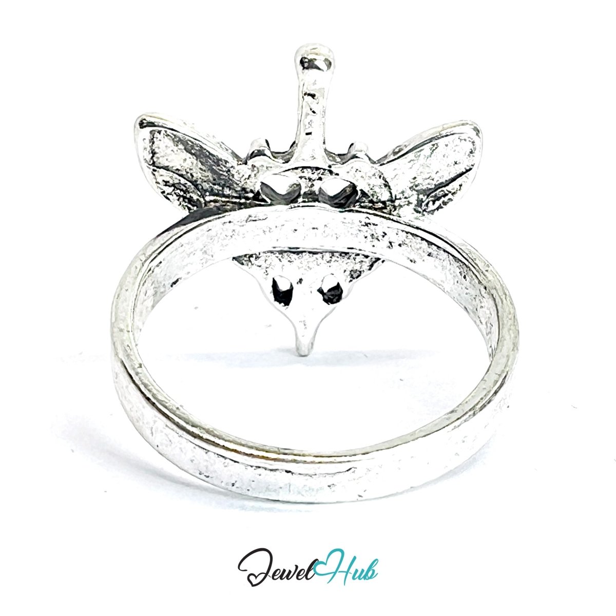 Zinc Alloy Silver‑Plated Punk Ring – Skull & Butterfly Wing Statement Cuff - JewelHub.co.uk