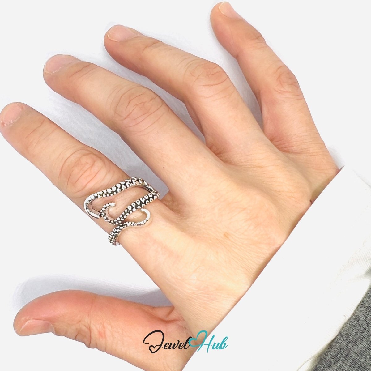 Zinc Alloy Silver‑Plated Punk Ring – Skull Tentacle Dual Claw Grip - JewelHub.co.uk