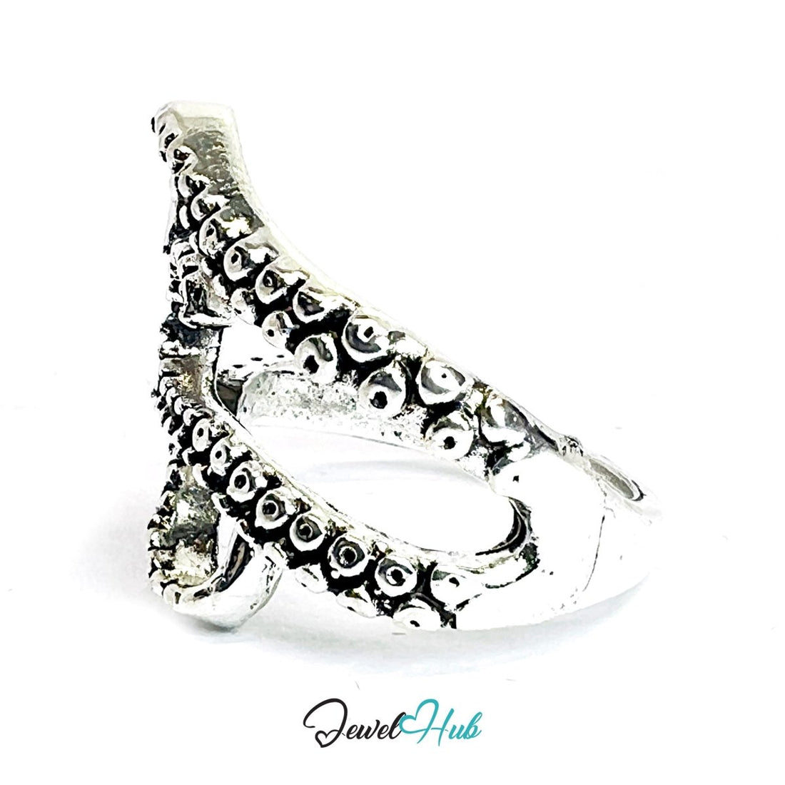 Zinc Alloy Silver‑Plated Punk Ring – Skull Tentacle Dual Claw Grip - JewelHub.co.uk
