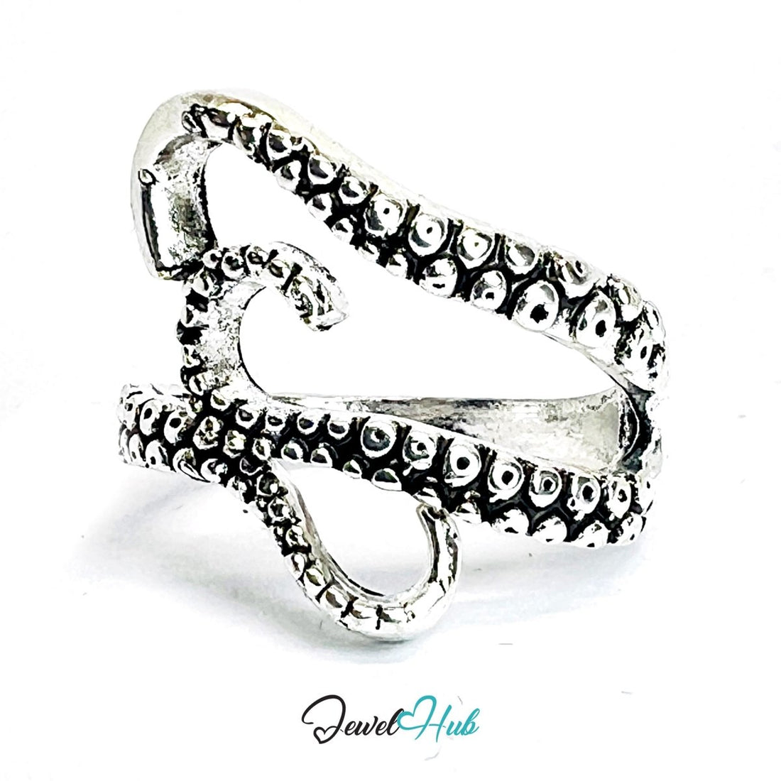 Zinc Alloy Silver‑Plated Punk Ring – Skull Tentacle Dual Claw Grip - JewelHub.co.uk