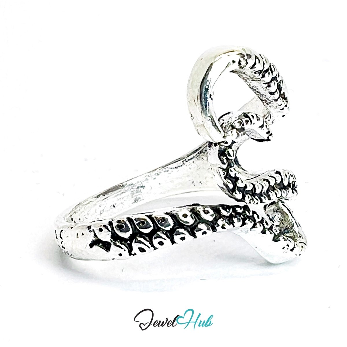 Zinc Alloy Silver‑Plated Punk Ring – Skull Tentacle Dual Claw Grip - JewelHub.co.uk