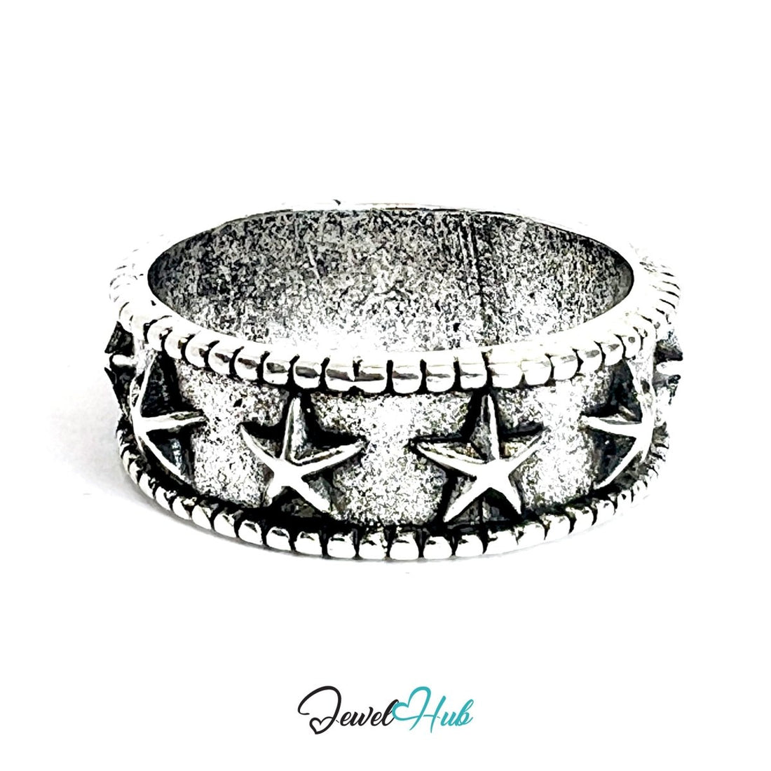 Zinc Alloy Silver‑Plated Punk Ring – Spiked Star Wide Cuff Bangle - JewelHub.co.uk