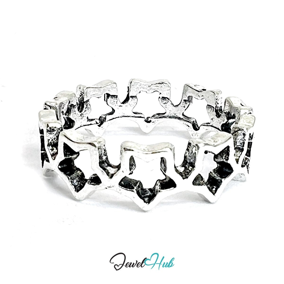Zinc Alloy Silver‑Plated Punk Ring – Star Cutout Band - JewelHub.co.uk