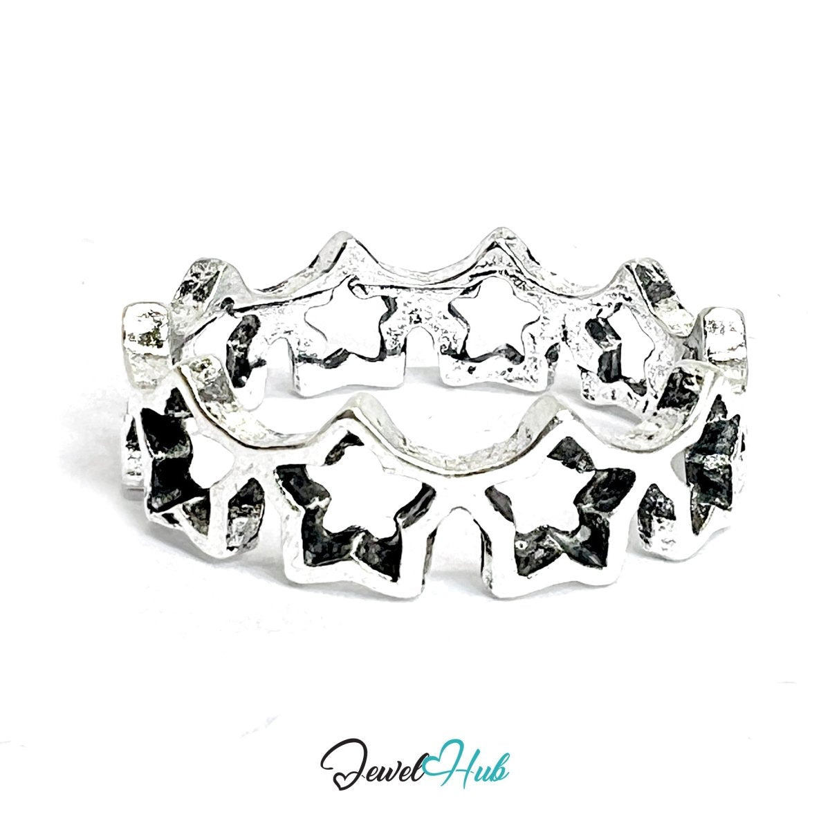 Zinc Alloy Silver‑Plated Punk Ring – Star Cutout Band - JewelHub.co.uk