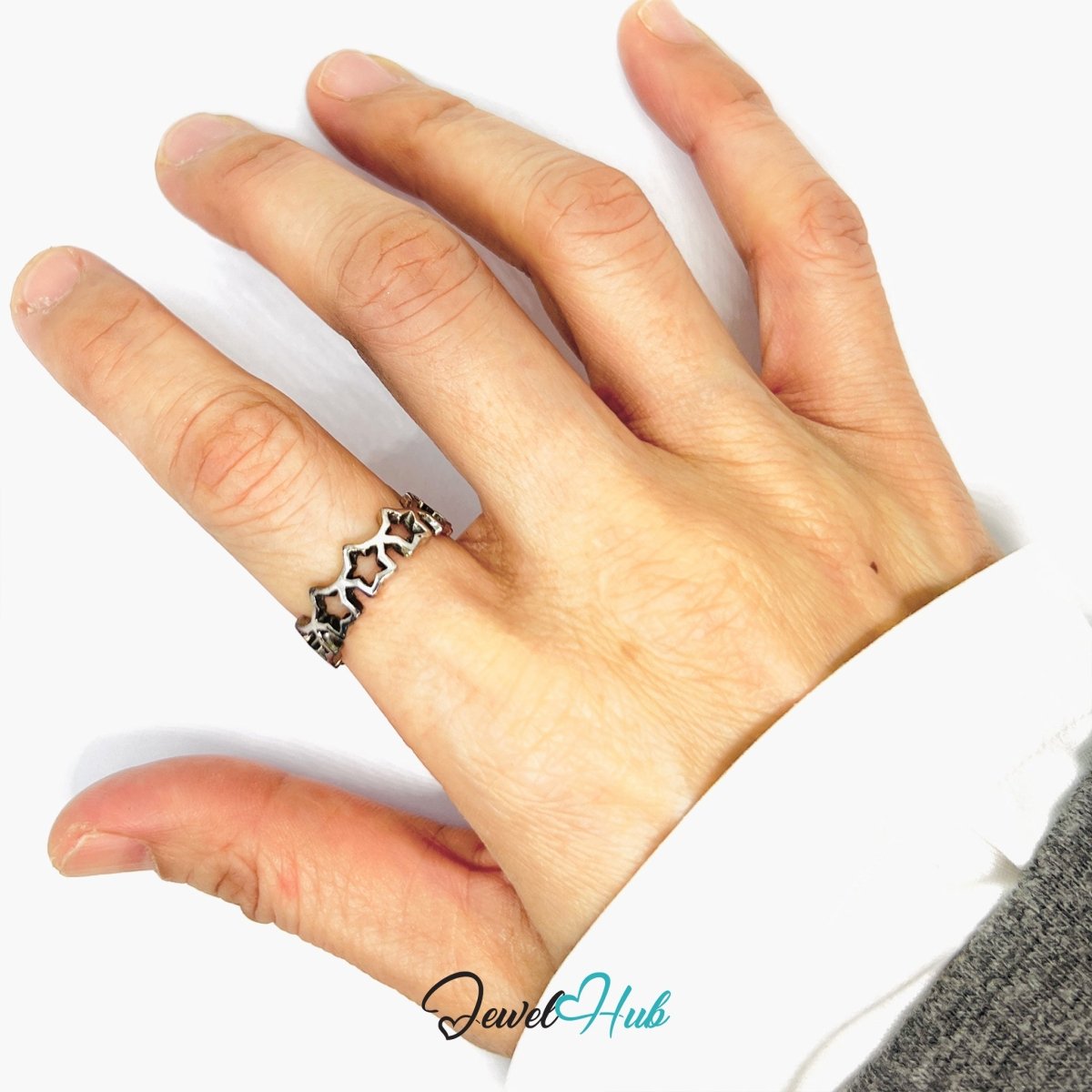 Zinc Alloy Silver‑Plated Punk Ring – Star Cutout Band - JewelHub.co.uk