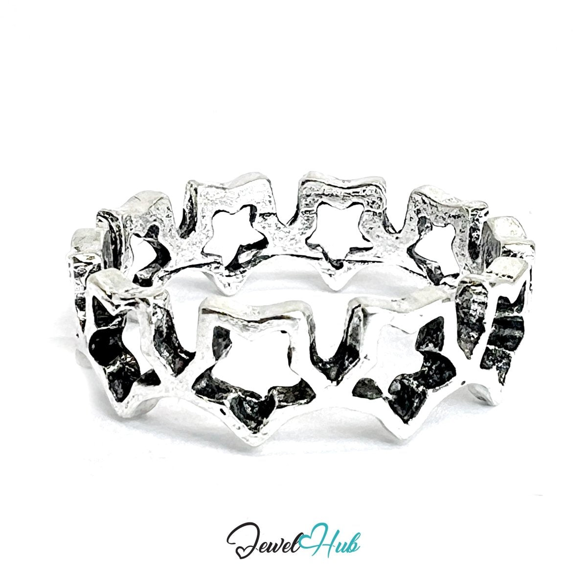 Zinc Alloy Silver‑Plated Punk Ring – Star Cutout Band - JewelHub.co.uk