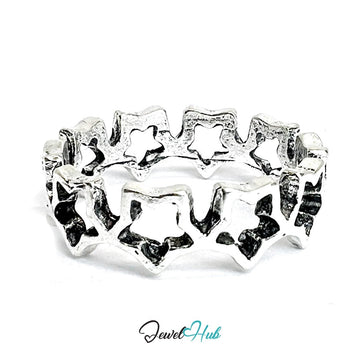 Zinc Alloy Silver‑Plated Punk Ring – Star Cutout Band - JewelHub.co.uk