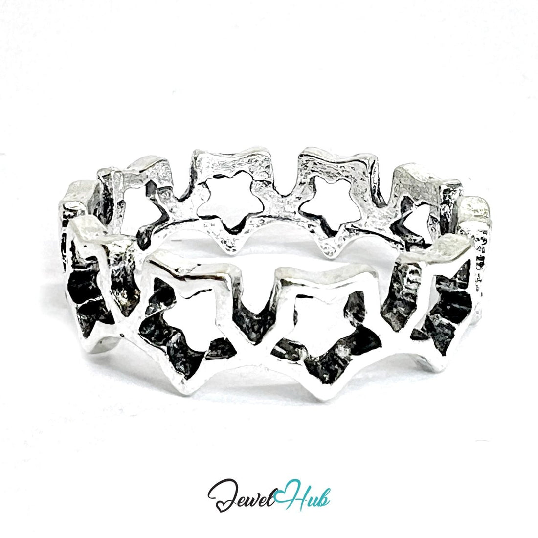 Zinc Alloy Silver‑Plated Punk Ring – Star Cutout Band - JewelHub.co.uk