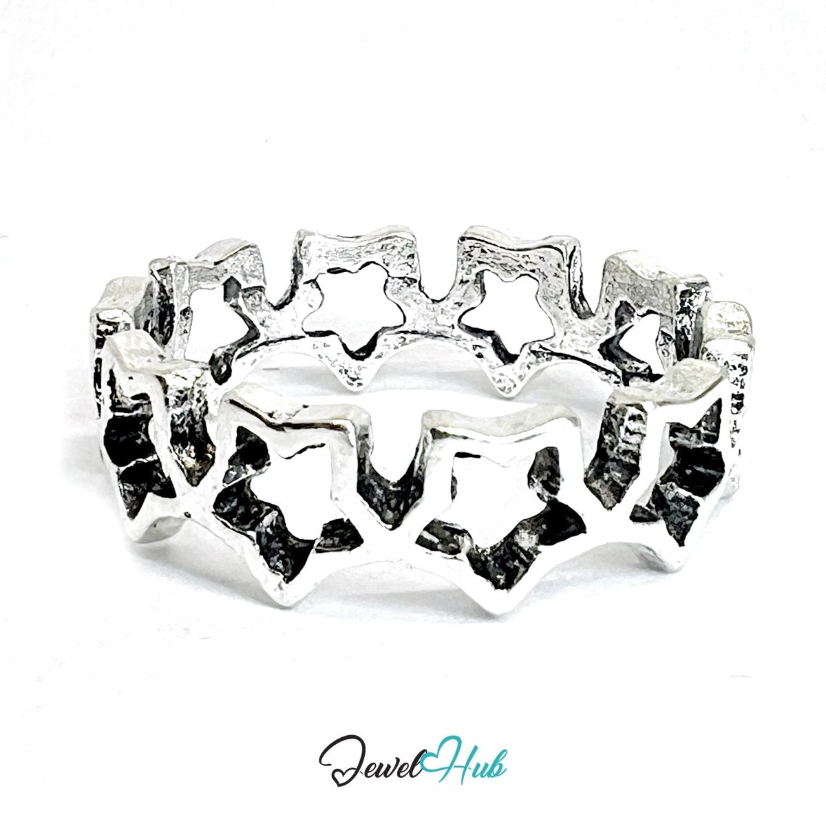 Zinc Alloy Silver‑Plated Punk Ring – Star Cutout Band - JewelHub.co.uk