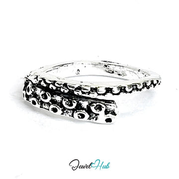 Zinc Alloy Silver‑Plated Punk Ring – Tentacle Texture Wrap Band - JewelHub.co.uk