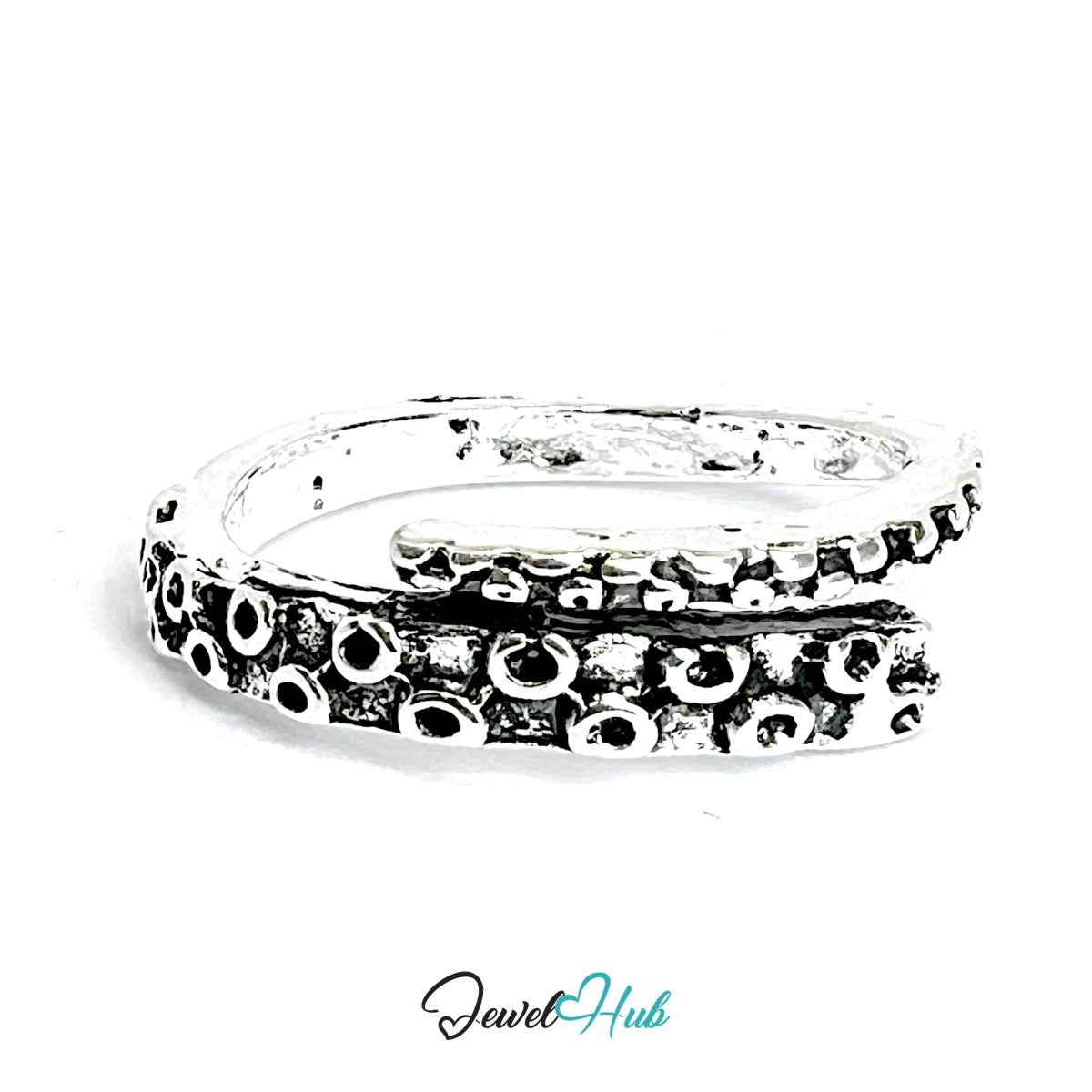 Zinc Alloy Silver‑Plated Punk Ring – Tentacle Texture Wrap Band - JewelHub.co.uk