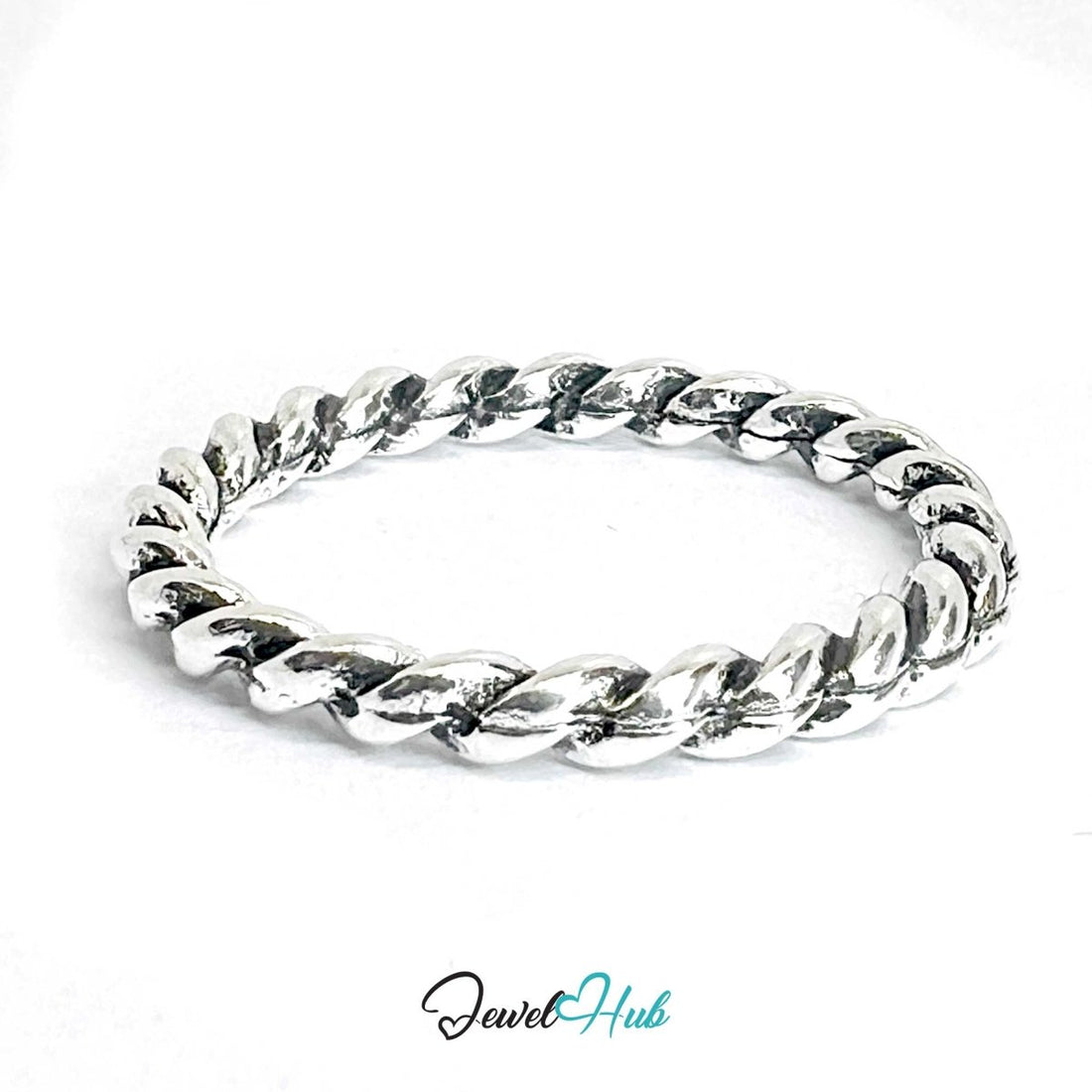Zinc Alloy Silver‑Plated Punk Ring – Twisted Chain Band - JewelHub.co.uk