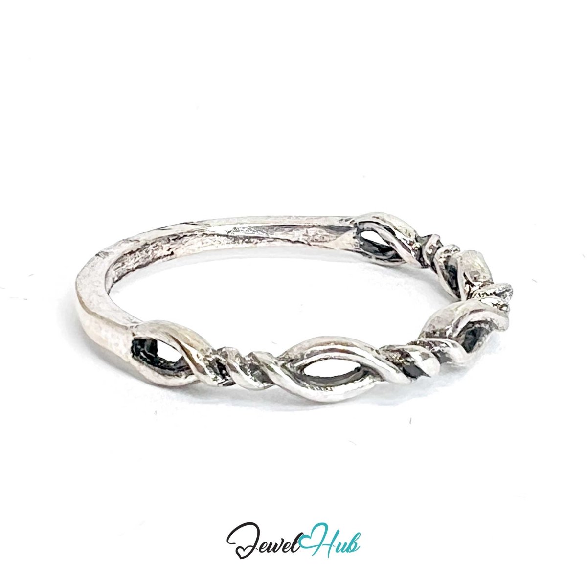 Zinc Alloy Silver‑Plated Punk Ring – Twisted Open‑Loop Band - JewelHub.co.uk