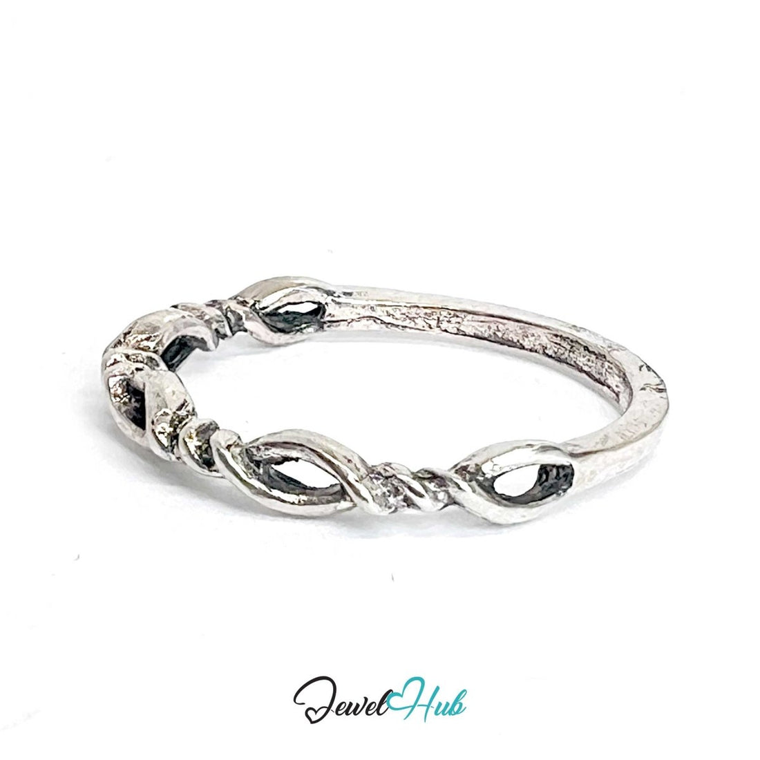Zinc Alloy Silver‑Plated Punk Ring – Twisted Open‑Loop Band - JewelHub.co.uk