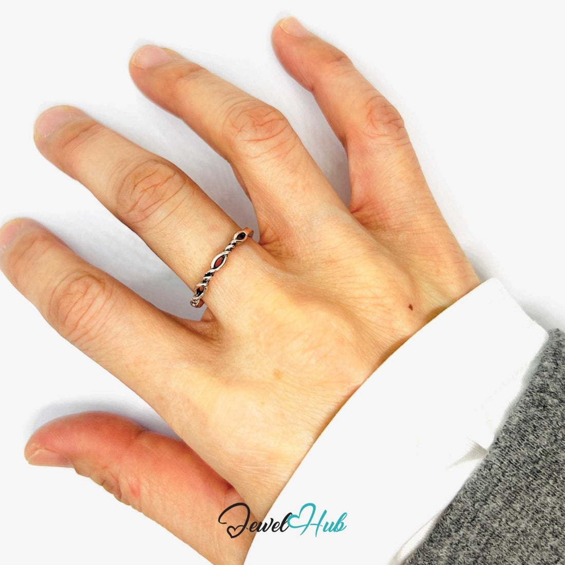 Zinc Alloy Silver‑Plated Punk Ring – Twisted Open‑Loop Band - JewelHub.co.uk