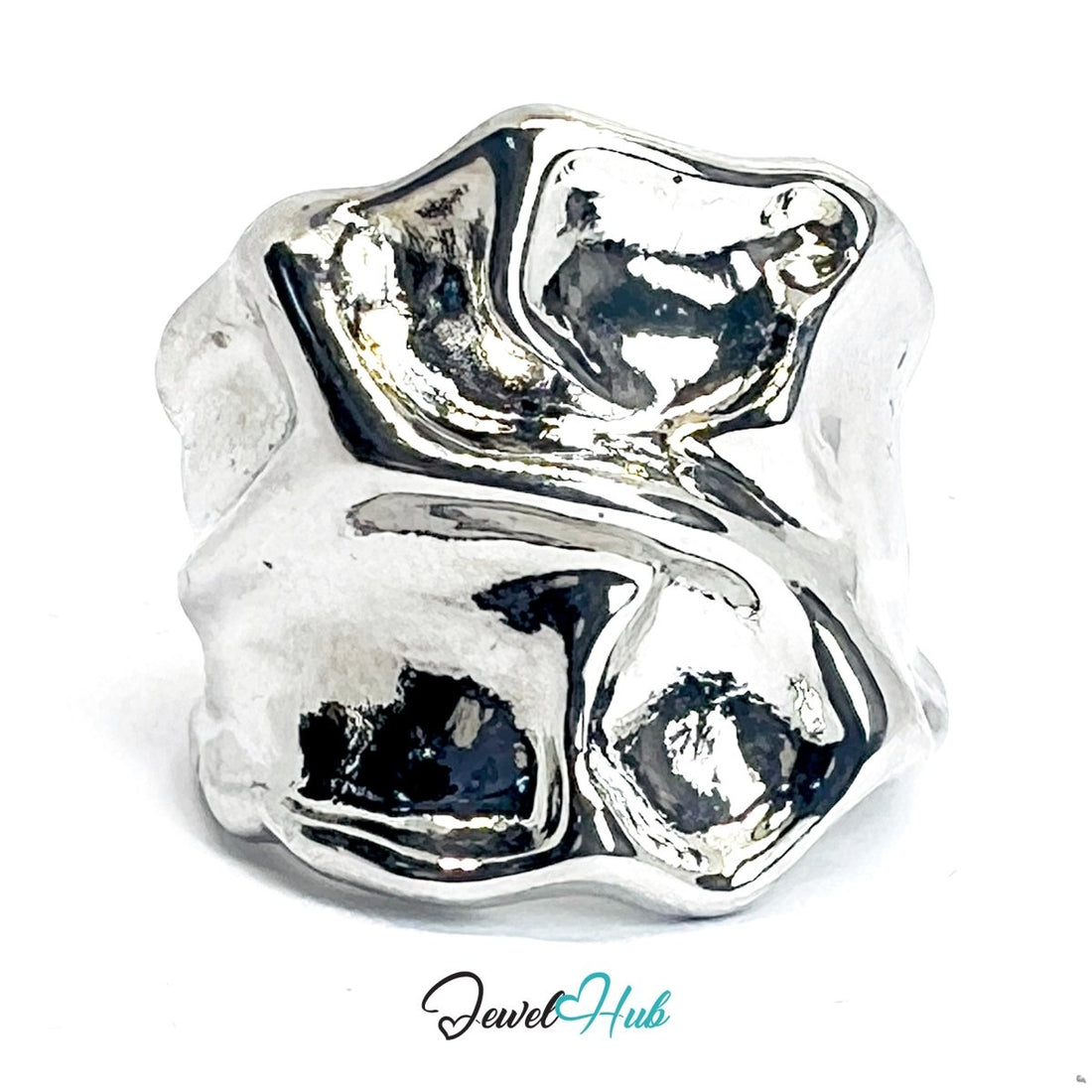 Zinc Alloy Silver‑Plated Sculptural Wide Band Ring - JewelHub.co.uk