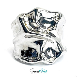 Zinc Alloy Silver‑Plated Sculptural Wide Band Ring - JewelHub.co.uk