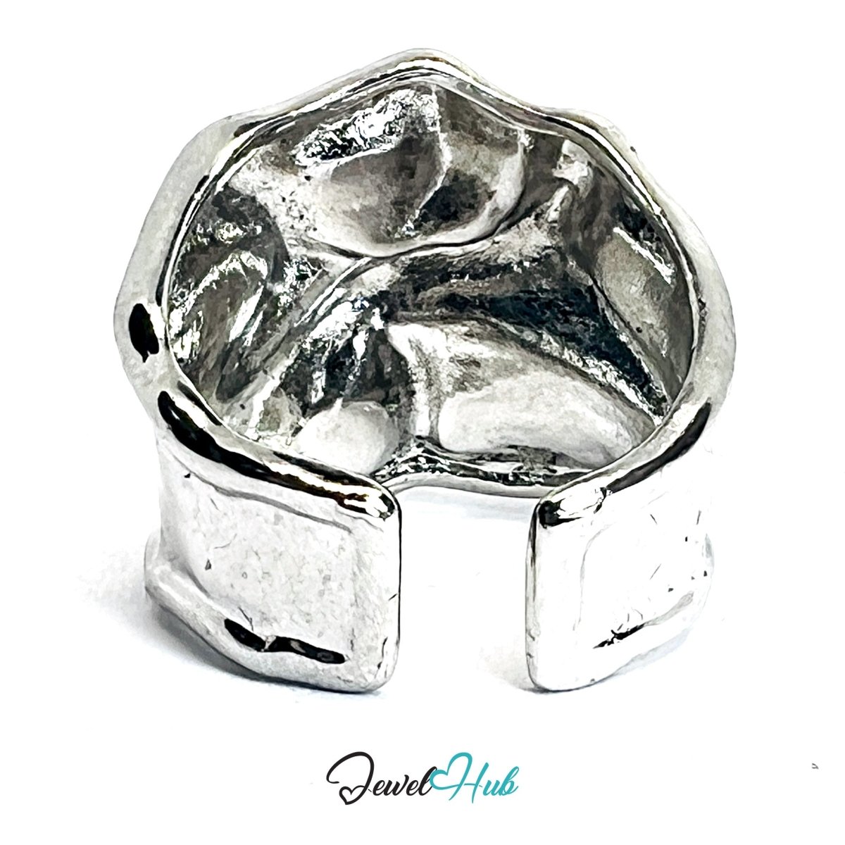 Zinc Alloy Silver‑Plated Sculptural Wide Band Ring - JewelHub.co.uk