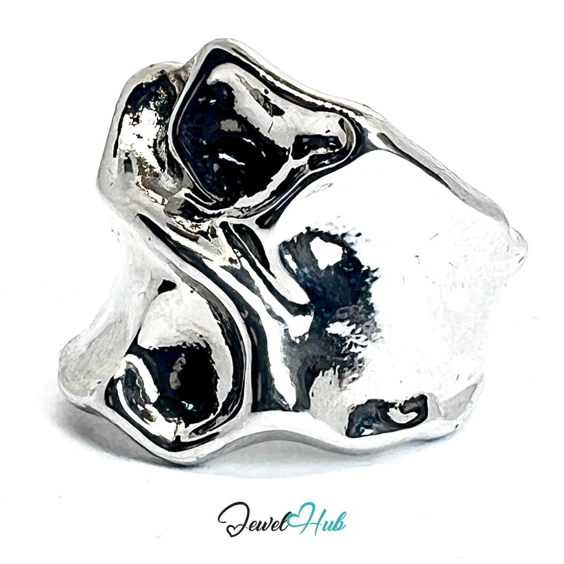 Zinc Alloy Silver‑Plated Sculptural Wide Band Ring - JewelHub.co.uk