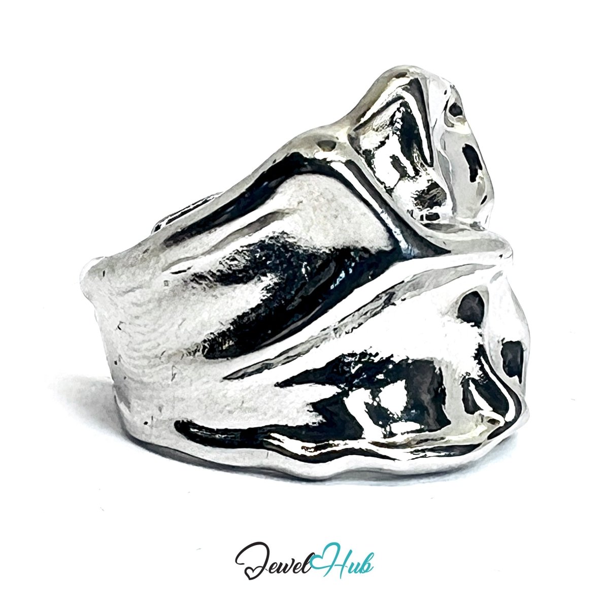 Zinc Alloy Silver‑Plated Sculptural Wide Band Ring - JewelHub.co.uk
