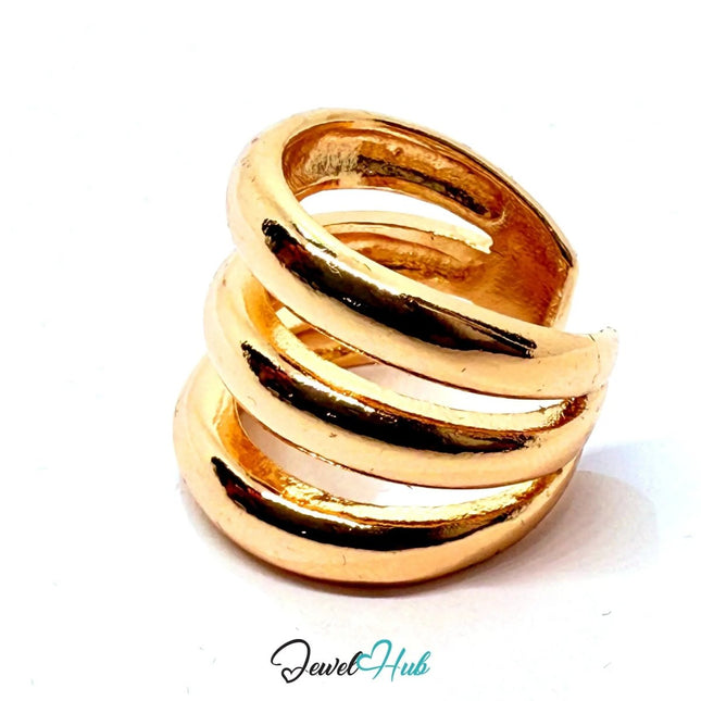 Zinc Gold - Plated Ring - Spiral Multi - Band– Sculptural Wrap Statement in UK M - JewelHub.co.uk