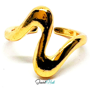 Zinc Gold Plated Zigzag Ring 💛 Waveform · UK L · US 6 · Sculptural Minimalism - JewelHub.co.uk