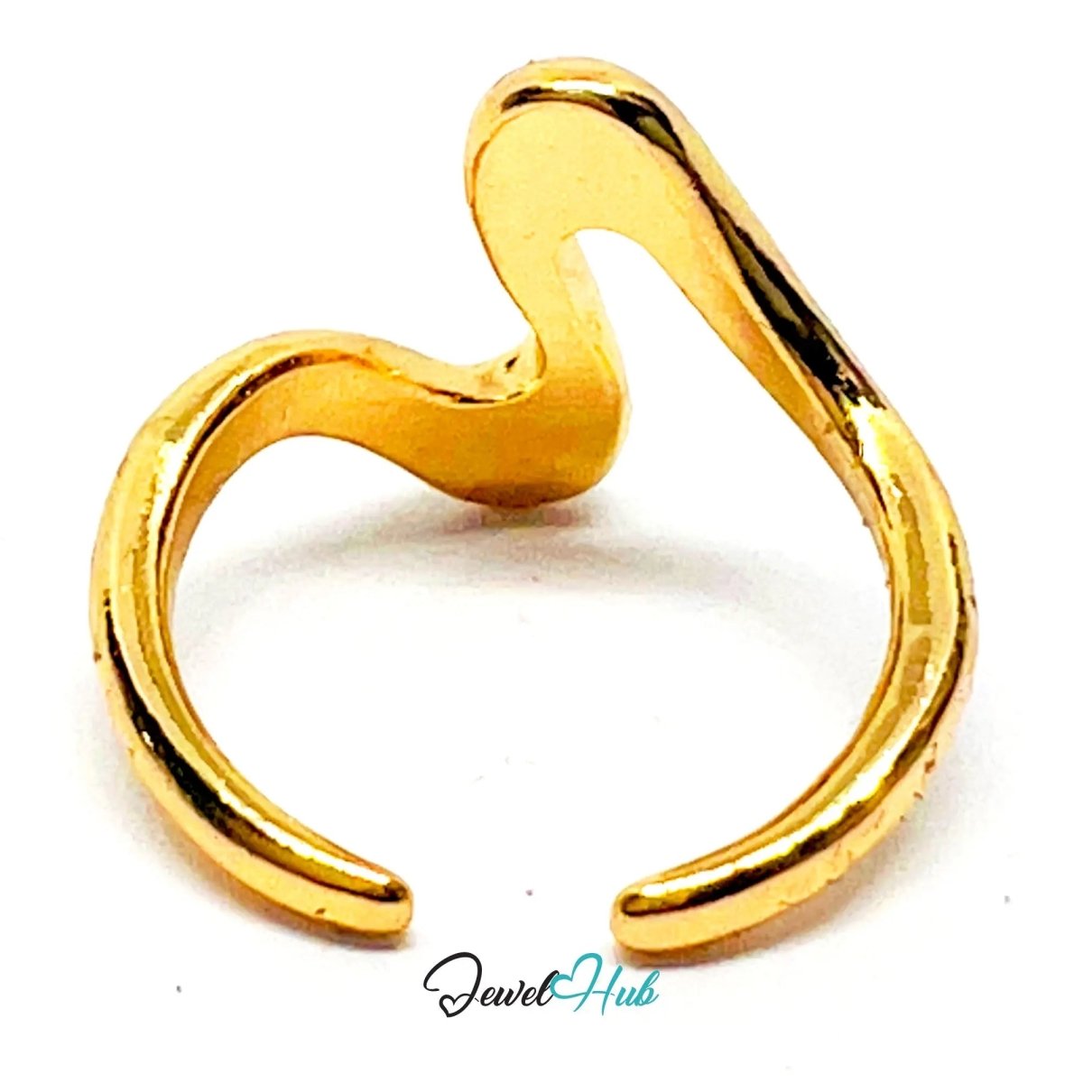Zinc Gold Plated Zigzag Ring 💛 Waveform · UK L · US 6 · Sculptural Minimalism - JewelHub.co.uk