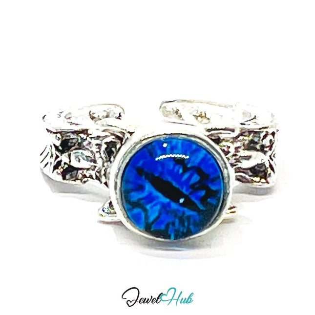 Zinc Ring with Blue Resin Gem – Silver Plated Punk Claw Statement | Gothic Fantasy Jewellery - JewelHub.co.uk