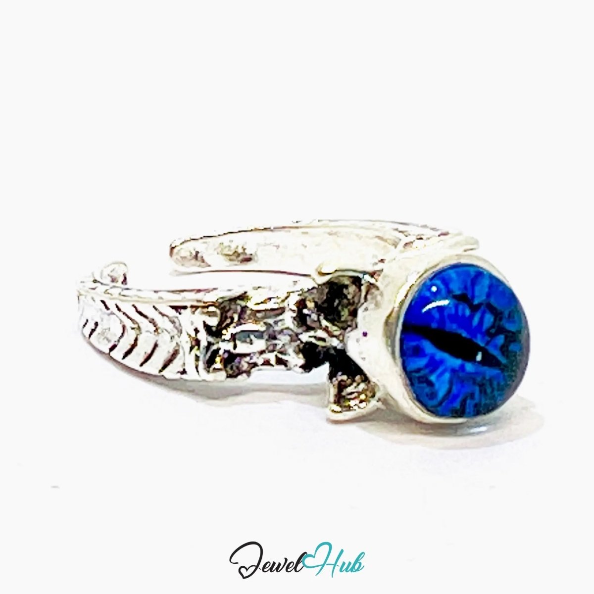 Zinc Ring with Blue Resin Gem – Silver Plated Punk Claw Statement | Gothic Fantasy Jewellery - JewelHub.co.uk