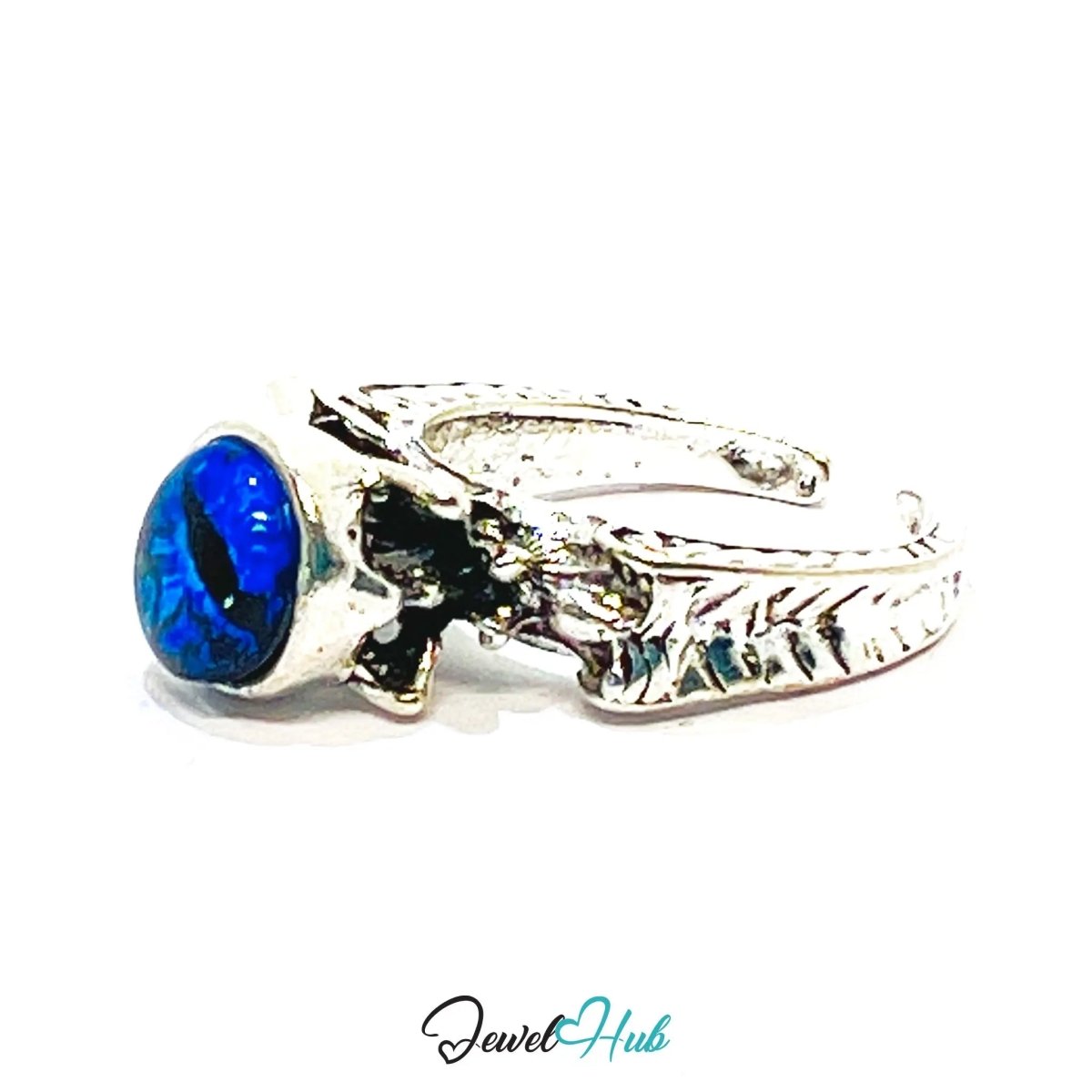 Zinc Ring with Blue Resin Gem – Silver Plated Punk Claw Statement | Gothic Fantasy Jewellery - JewelHub.co.uk